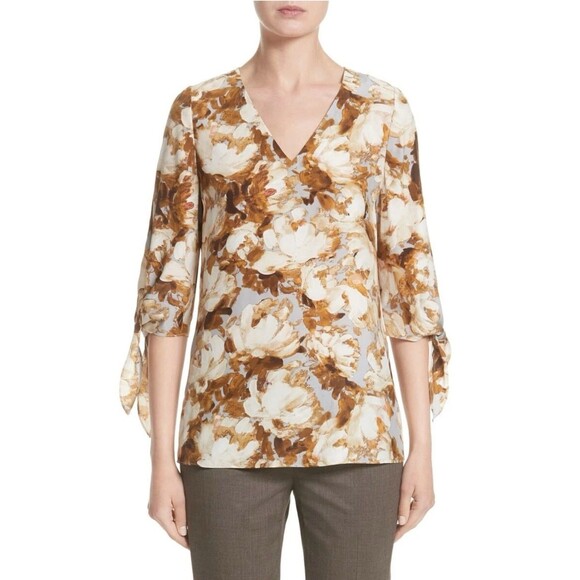 New Retail $398 Lafayette 148 Kenna Print Silk Blouse - Size P - Picture 3 of 12